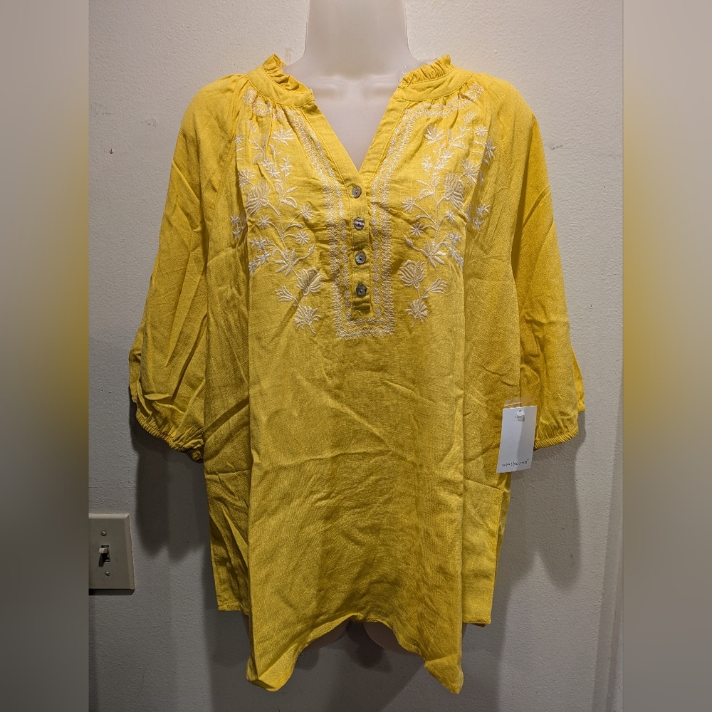 Westbound Yellow Embroidered Women's Top Size Xl